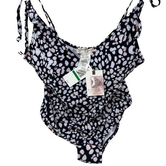 Jessica Simpson Estilo Black White Print Halter Neck One Piece Swimsuit L NWT - Picture 3 of 13